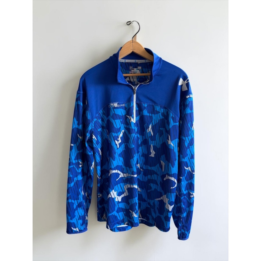 Under Armour Combine HeatGear Blue Camo Quarter Zip Pullover Mens Large